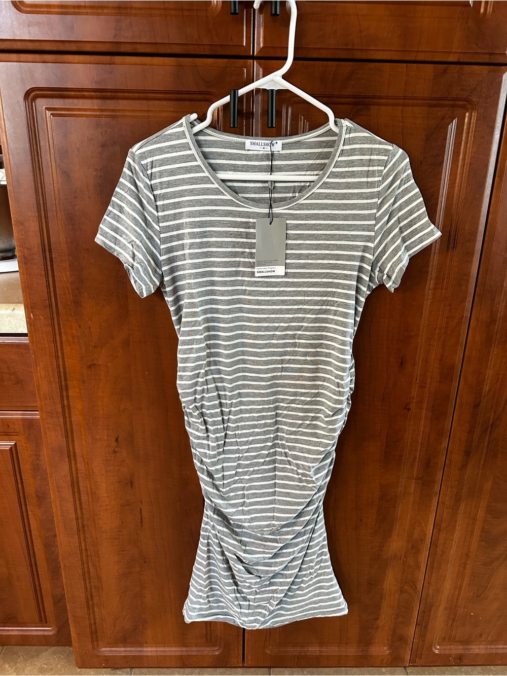Gray & White Striped Maternity Dress